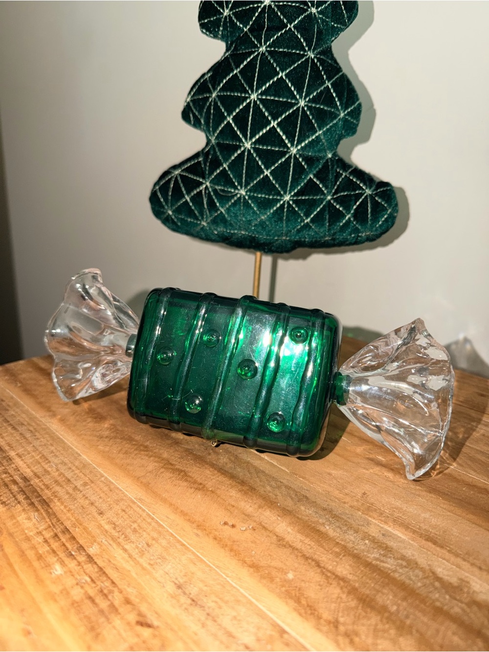 Vintage Green Acrylic Candy Trinket Box Décor with Clear Twisted Ends 9”